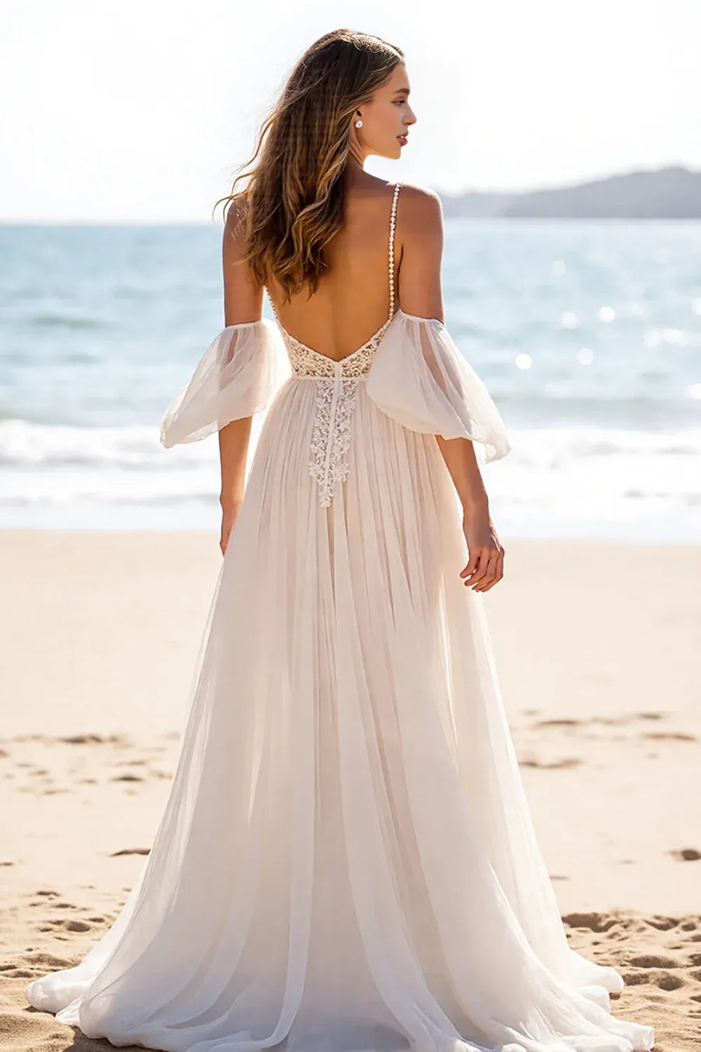 Special Occasion Sophisticated Graceful Stylish Refined Elegant Ivory Chiffon A-Line Sleeveless Wedding Dress