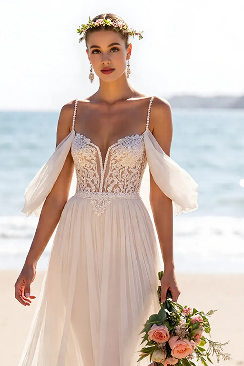 Special Occasion Sophisticated Graceful Stylish Refined Elegant Ivory Chiffon A-Line Sleeveless Wedding Dress