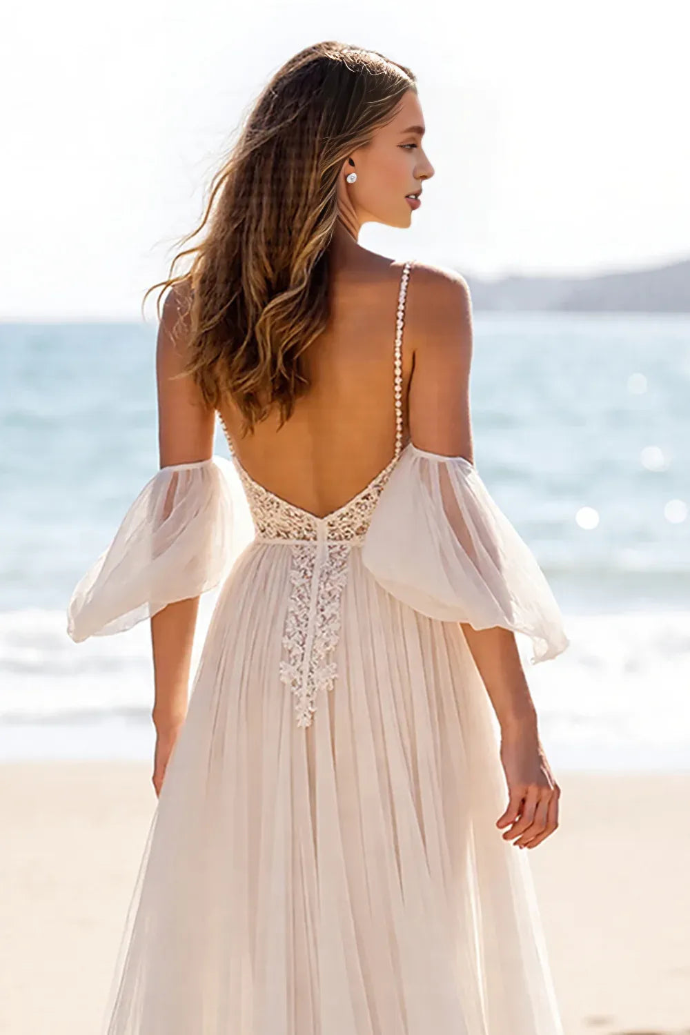 Special Occasion Sophisticated Graceful Stylish Refined Elegant Ivory Chiffon A-Line Sleeveless Wedding Dress