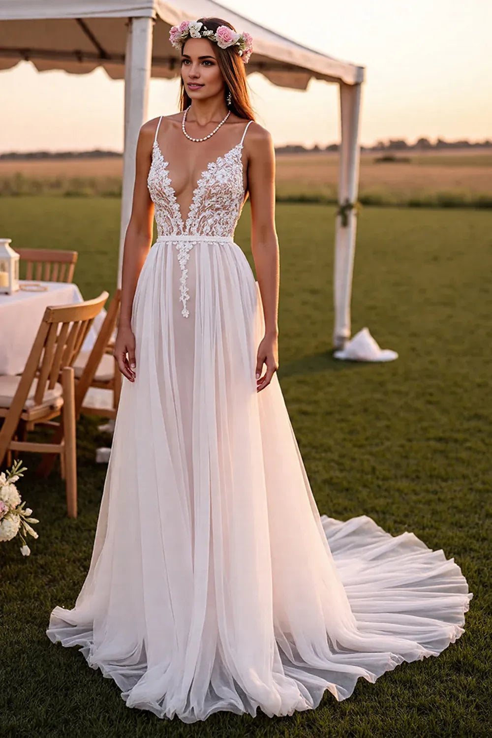 Beautiful Timeless Special Occasion Sophisticated Graceful Elegant Chiffon A-Line Sleeveless Wedding Dress
