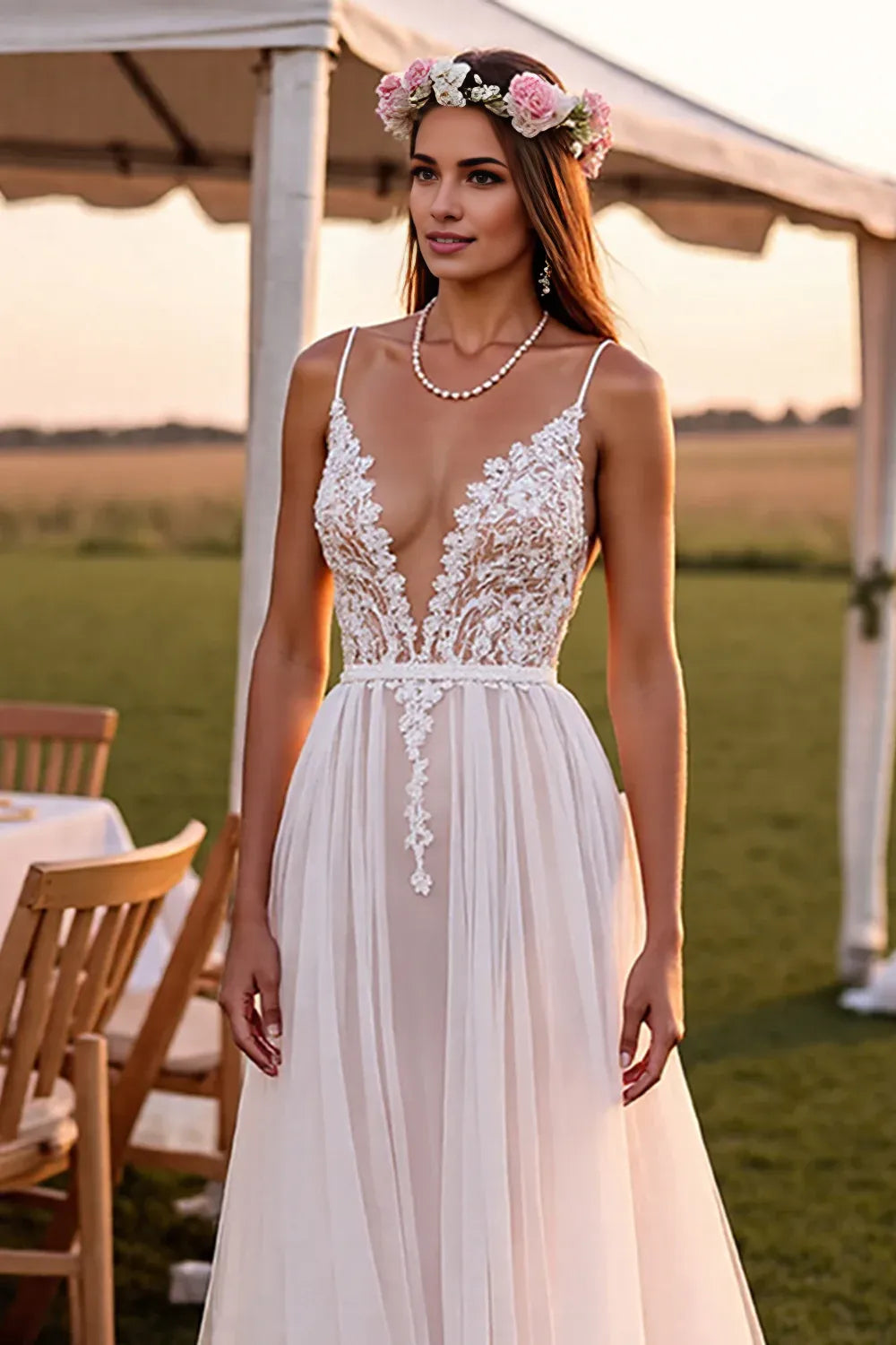 Beautiful Timeless Special Occasion Sophisticated Graceful Elegant Chiffon A-Line Sleeveless Wedding Dress