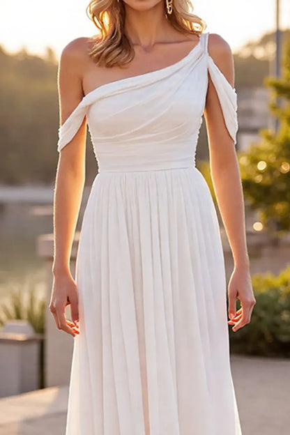 Refined Beautiful Timeless Special Occasion Elegant Ivory Chiffon Asymmetric Sleeveless Wedding Dress