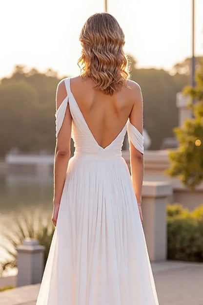 Refined Beautiful Timeless Special Occasion Elegant Ivory Chiffon Asymmetric Sleeveless Wedding Dress