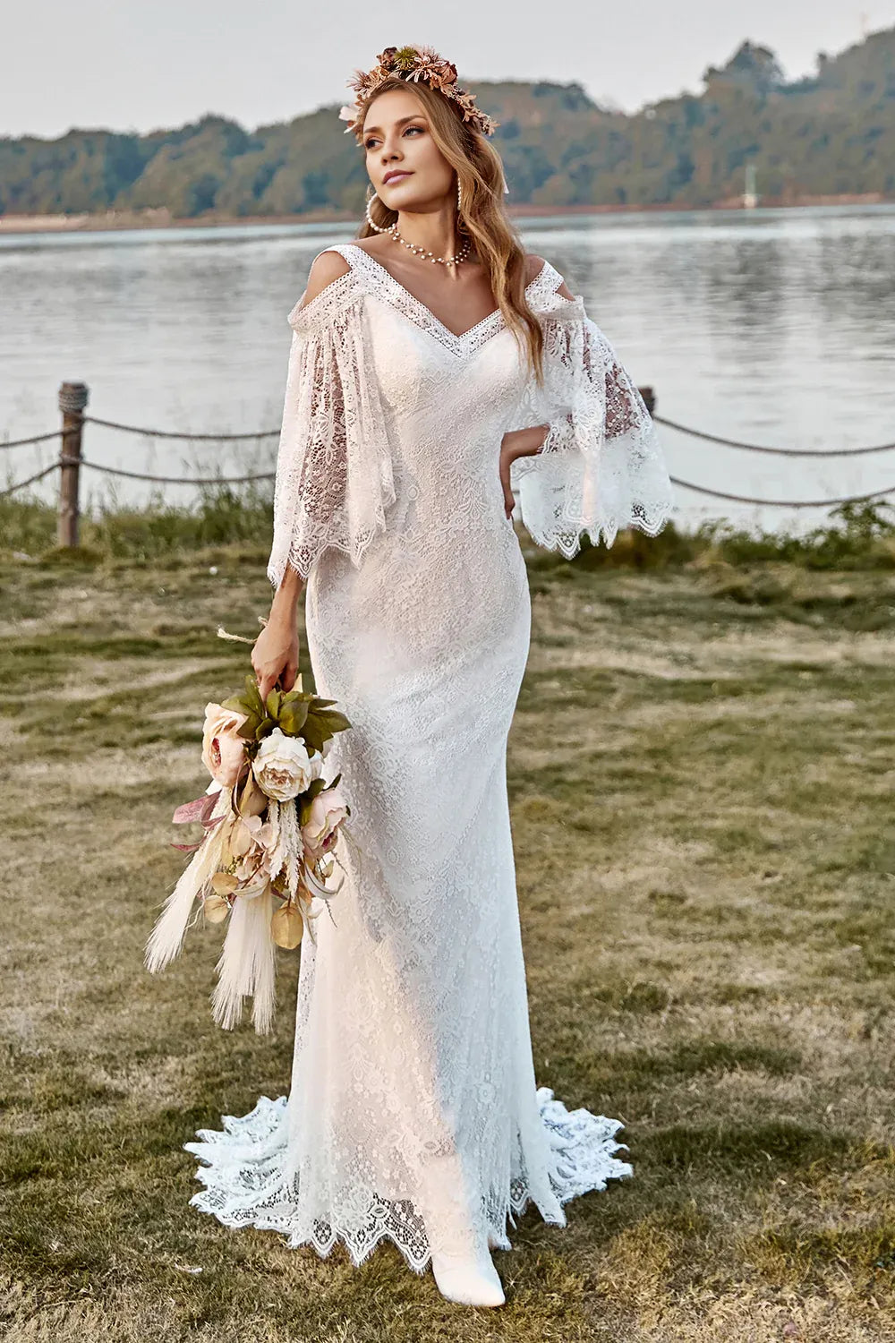 Special Occasion Sophisticated Graceful Stylish Refined Elegant Ivory Lace Mermaid Wedding Dress