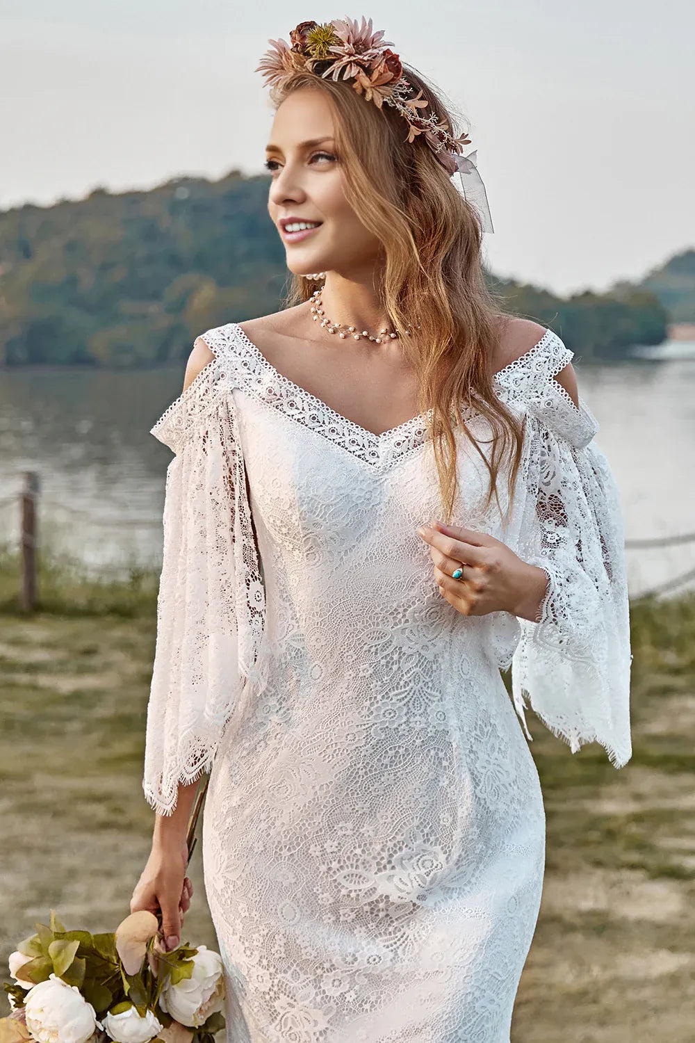 Special Occasion Sophisticated Graceful Stylish Refined Elegant Ivory Lace Mermaid Wedding Dress
