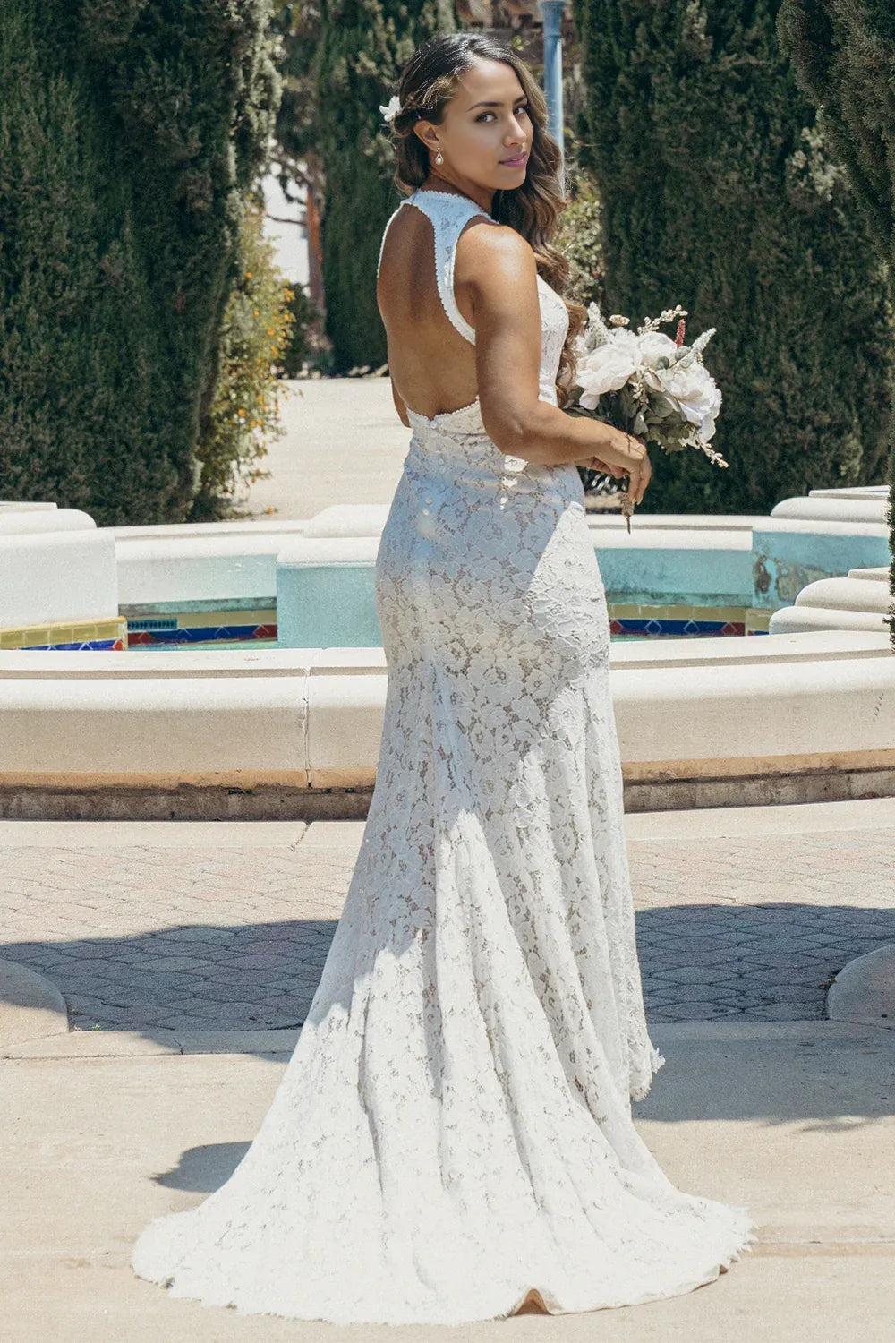 Beautiful Timeless Special Occasion Sophisticated Elegant Ivory Lace Mermaid Sleeveless Wedding Dress