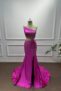 Pink Bold Mermaid One-Shoulder Sleeveless Beaded Hot Maxi Evening Dress for Women Custom