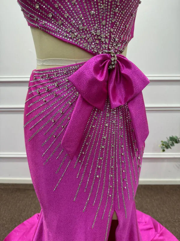 Pink Bold Mermaid One-Shoulder Sleeveless Beaded Hot Maxi Evening Dress for Women Custom