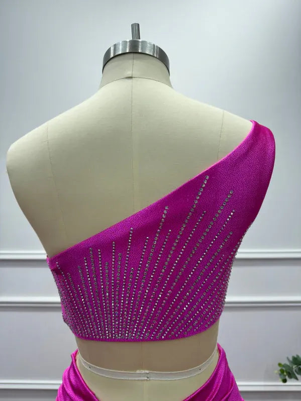 Pink Bold Mermaid One-Shoulder Sleeveless Beaded Hot Maxi Evening Dress for Women Custom
