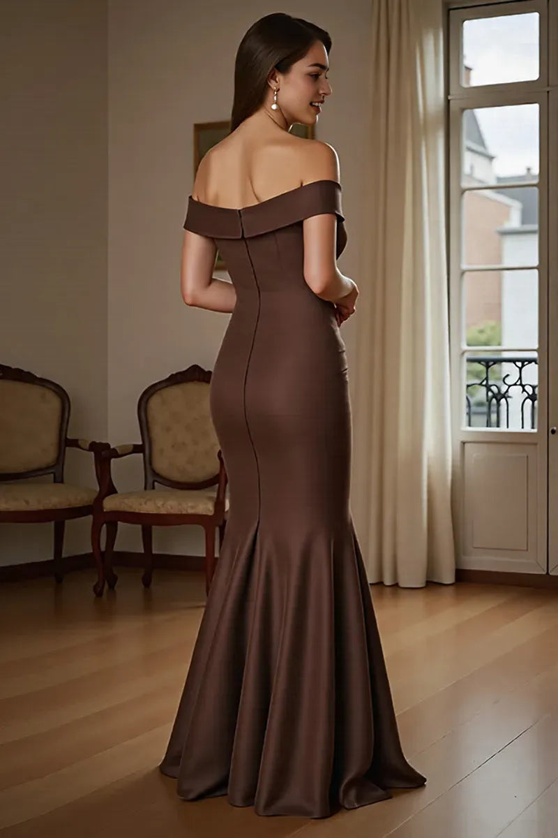 Brown Mermaid Maxi Mother of the Bride Dress with Ruffles