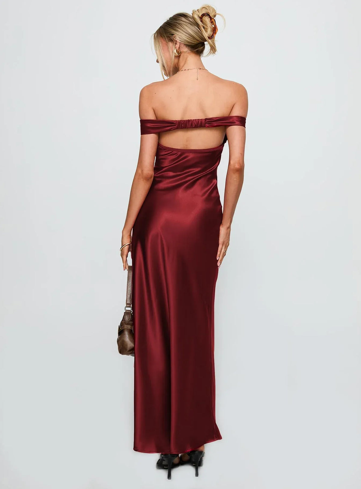 Timeless Special Occasion Sophisticated Graceful Stylish Elegant Burgundy Satin Long Prom Dress