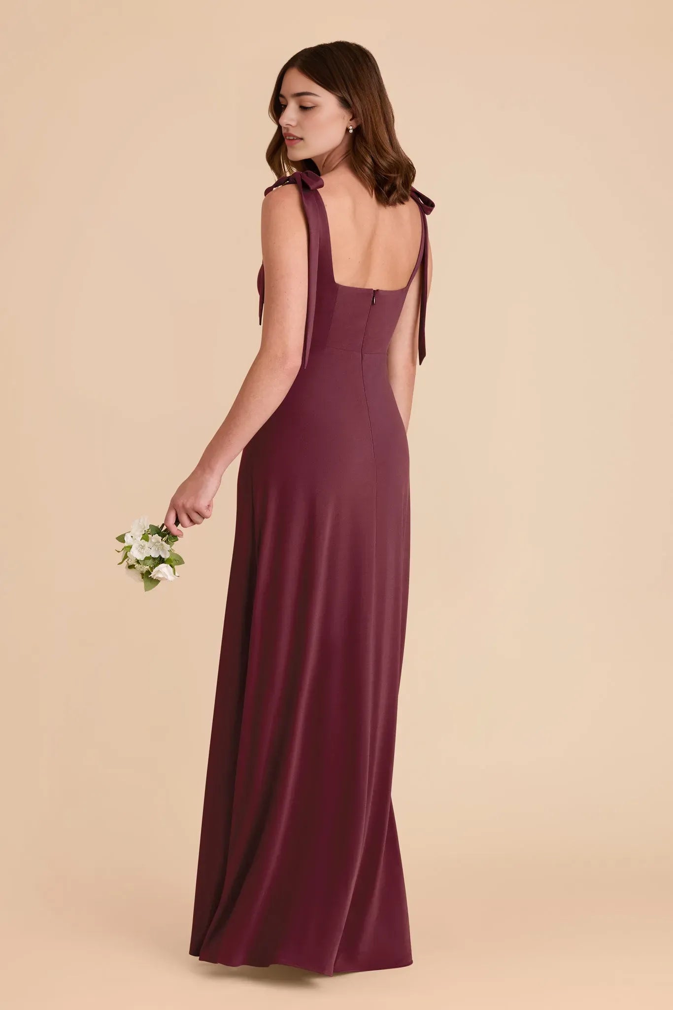 Burgundy Bow Strap Prom Dress Square Neck High Side Slit for Contemporary City Chic Prom Nights