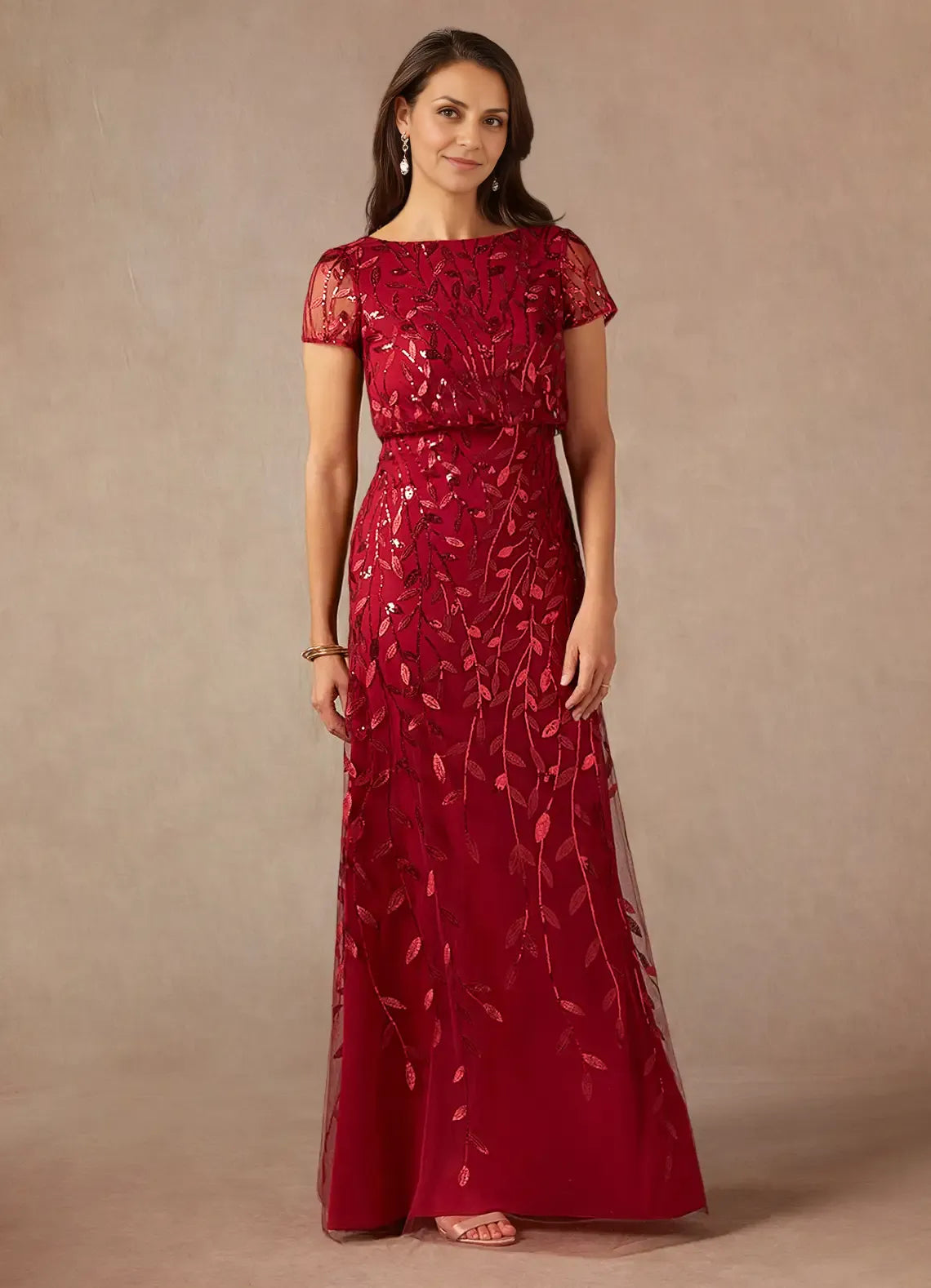Graceful Elegant Sequins A-Line Short Sleeve Short Mother of the Bride Dress