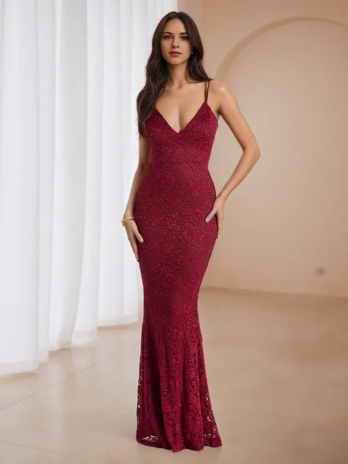 Burgundy Mermaid Prom Dress Deep V - Neck Spaghetti Straps for Timeless Gala Elegance