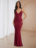 Burgundy Mermaid Prom Dress Deep V - Neck Spaghetti Straps for Timeless Gala Elegance