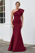 Burgundy Mermaid One Shoulder Maxi Mother of the Bride Dress