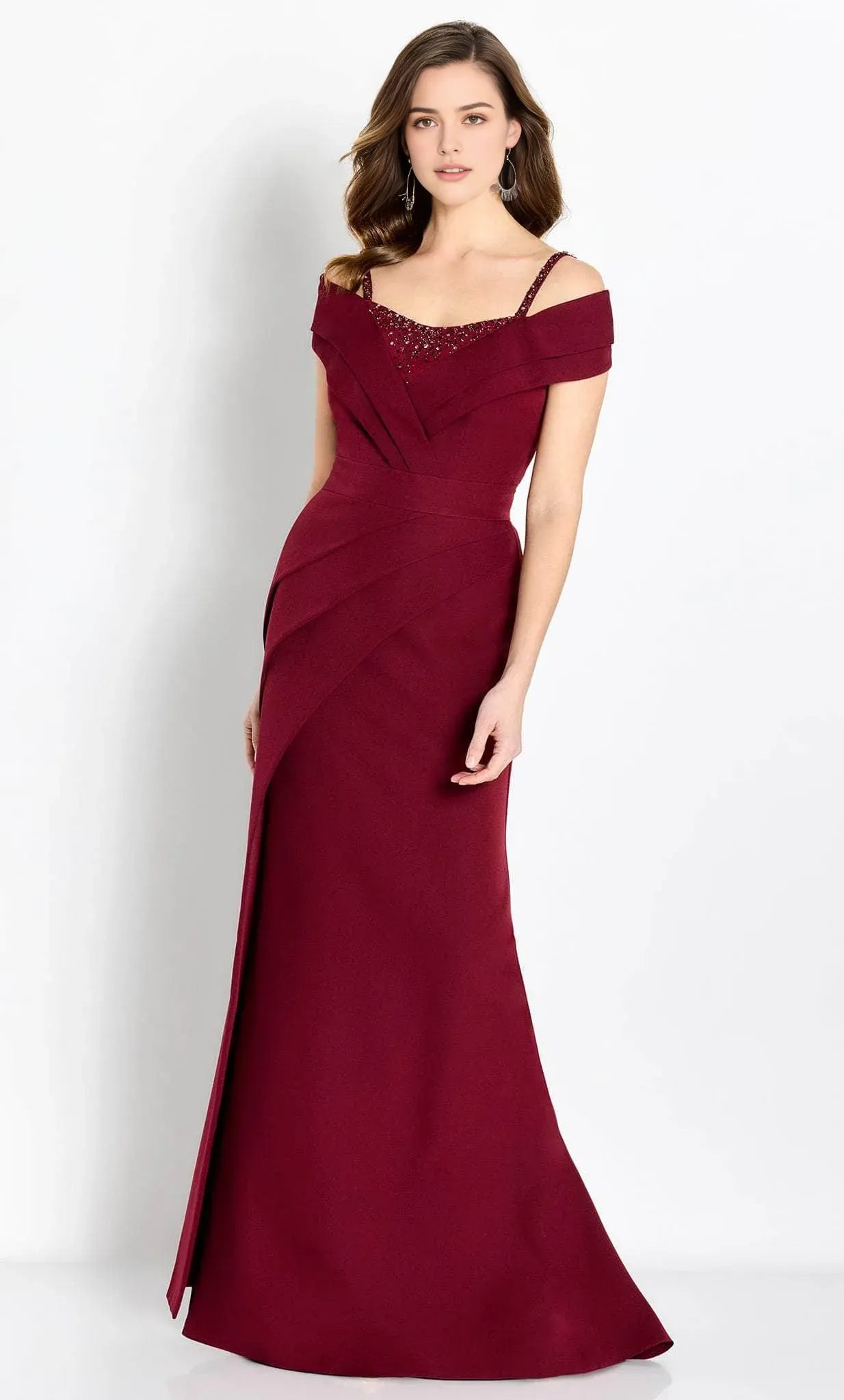 Burgundy Off - Shoulder Evening Dress with Sweetheart Neckline Asymmetric Draping, and Mermaid Silhouette for Glamorous Occasions