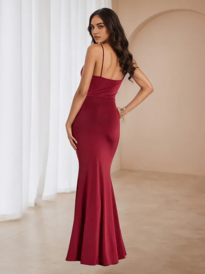 Burgundy Mermaid Prom Dress Cowl Neckline Spaghetti Straps for Timeless Glamour