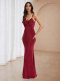Burgundy Mermaid Prom Dress Cowl Neckline Spaghetti Straps for Timeless Glamour