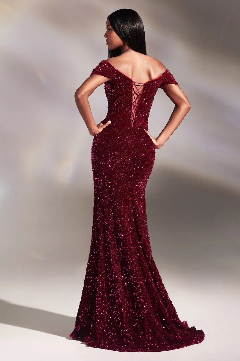Burgundy Off Shoulder Mermaid Prom Dress with Ruched Detail and High Side Slit for Glamorous Formal Galas