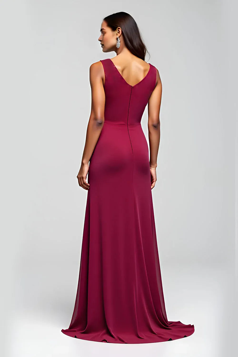 Burgundy Sheath Long Mother of the Bride Dress
