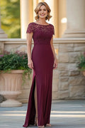 Burgundy Sheath Mother of the Bride Dress with Slit