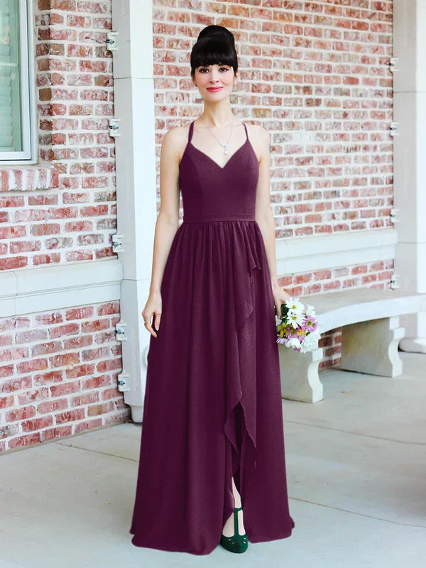 Tie Back Bridesmaid Dresses With Ruffles Slit