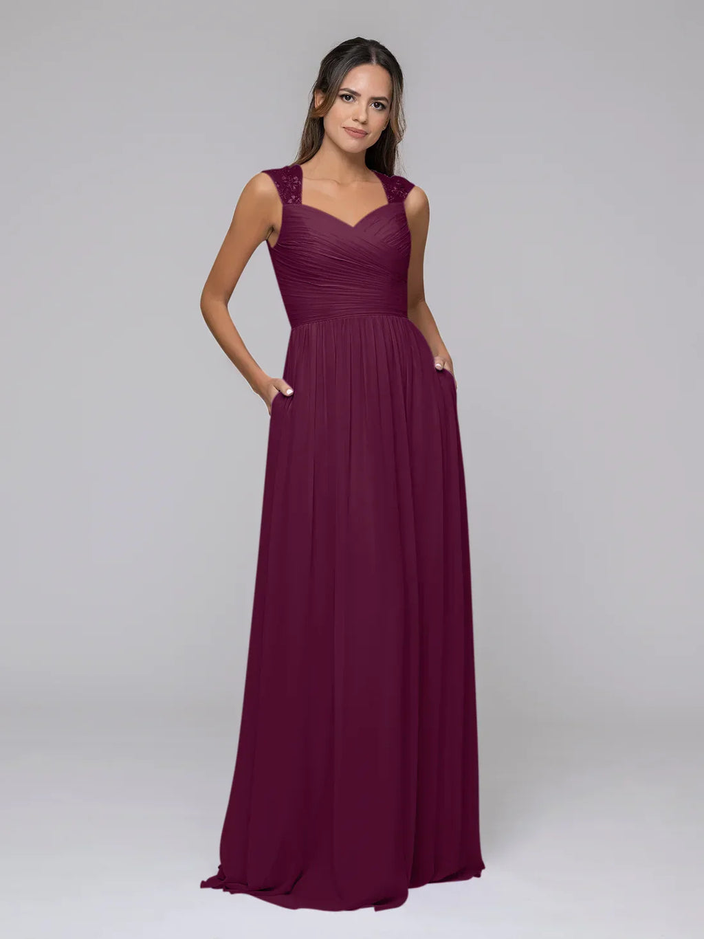 Sweetheart Strap Long Bridesmaid Dresses With Pleated Bodice