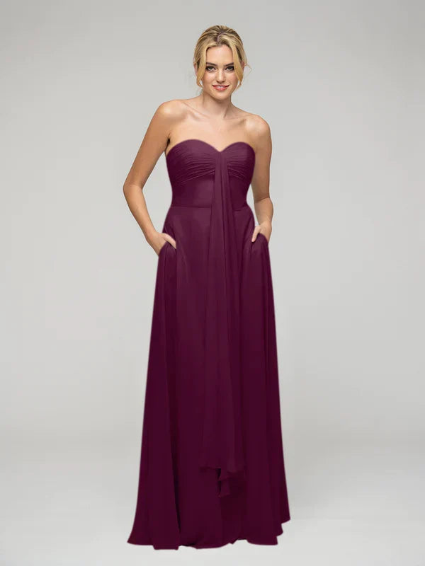 A Line Strapless Bridesmaid Dresses With Ribbons