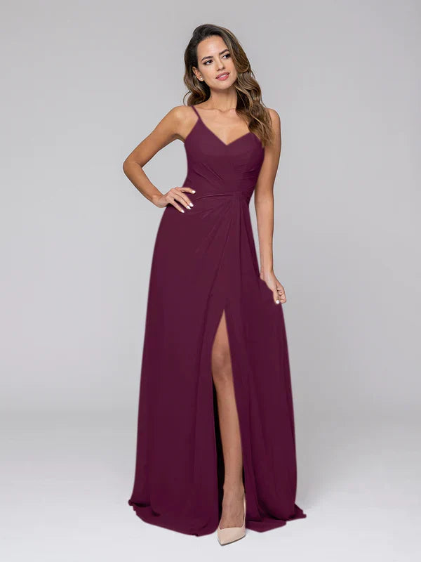 Floor Length Straps Open Back Bridal Party Dresses