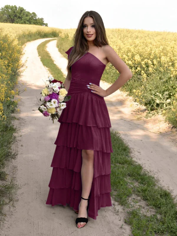 One Shoulder Tiered Skirt Bridesmaid Dresses