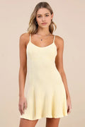 Yellow Butter Ribbed Homecoming Dress Spaghetti Straps Flowy Hem Radiate Youthful Charm at Your School Dance
