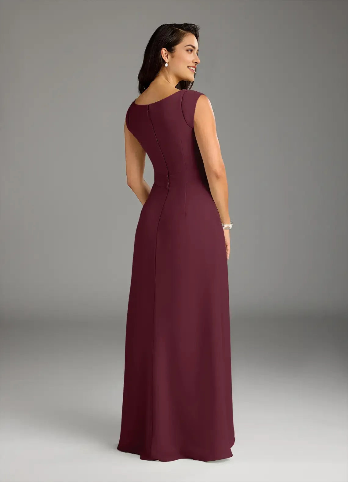 Cabernet A-Line Mother of the Bride Dress Exquisite Boat Neckline Hand Crafted Bodice Artfully Draped Flowy Skirt