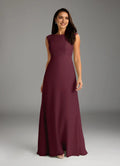 Cabernet A-Line Mother of the Bride Dress Exquisite Boat Neckline Hand Crafted Bodice Artfully Draped Flowy Skirt