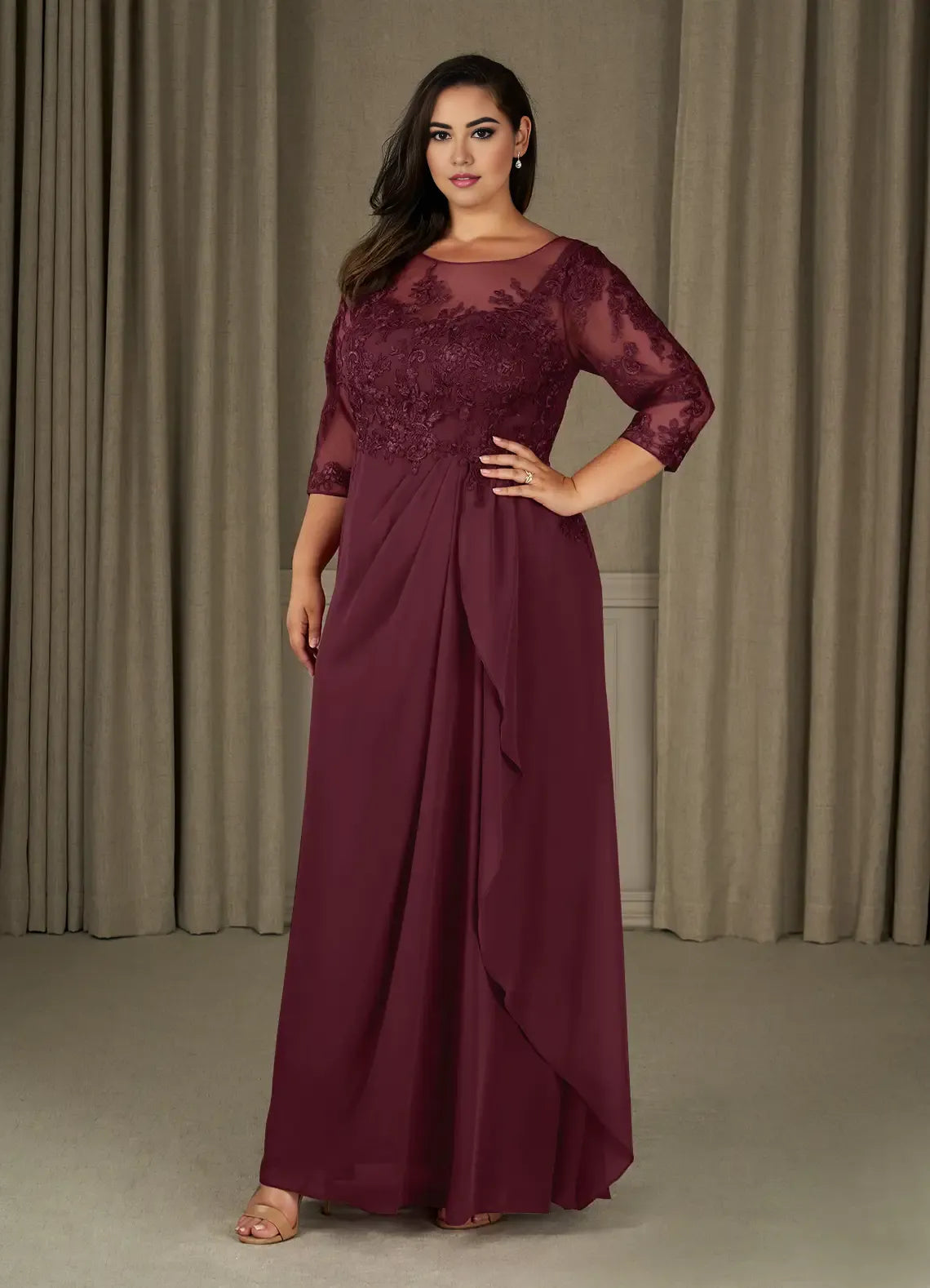 Sophisticated Graceful Elegant Champagne Chiffon A-Line Ruffle Mother of the Bride Dress