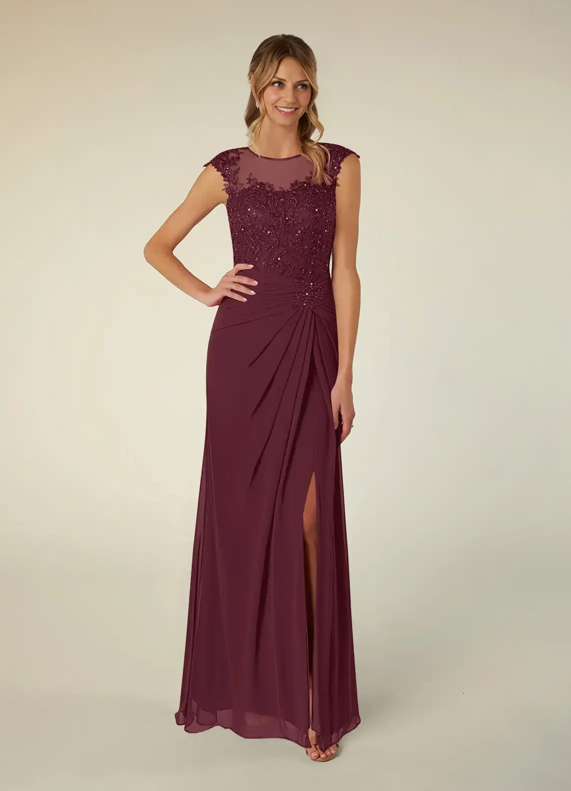 Sophisticated Graceful Stylish Elegant Black Chiffon A-Line Scoop Neck Slit Evening Dress