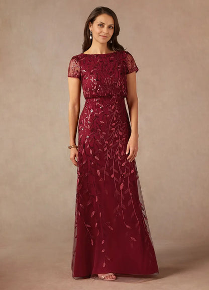 Graceful Elegant Sequins A-Line Short Sleeve Short Mother of the Bride Dress