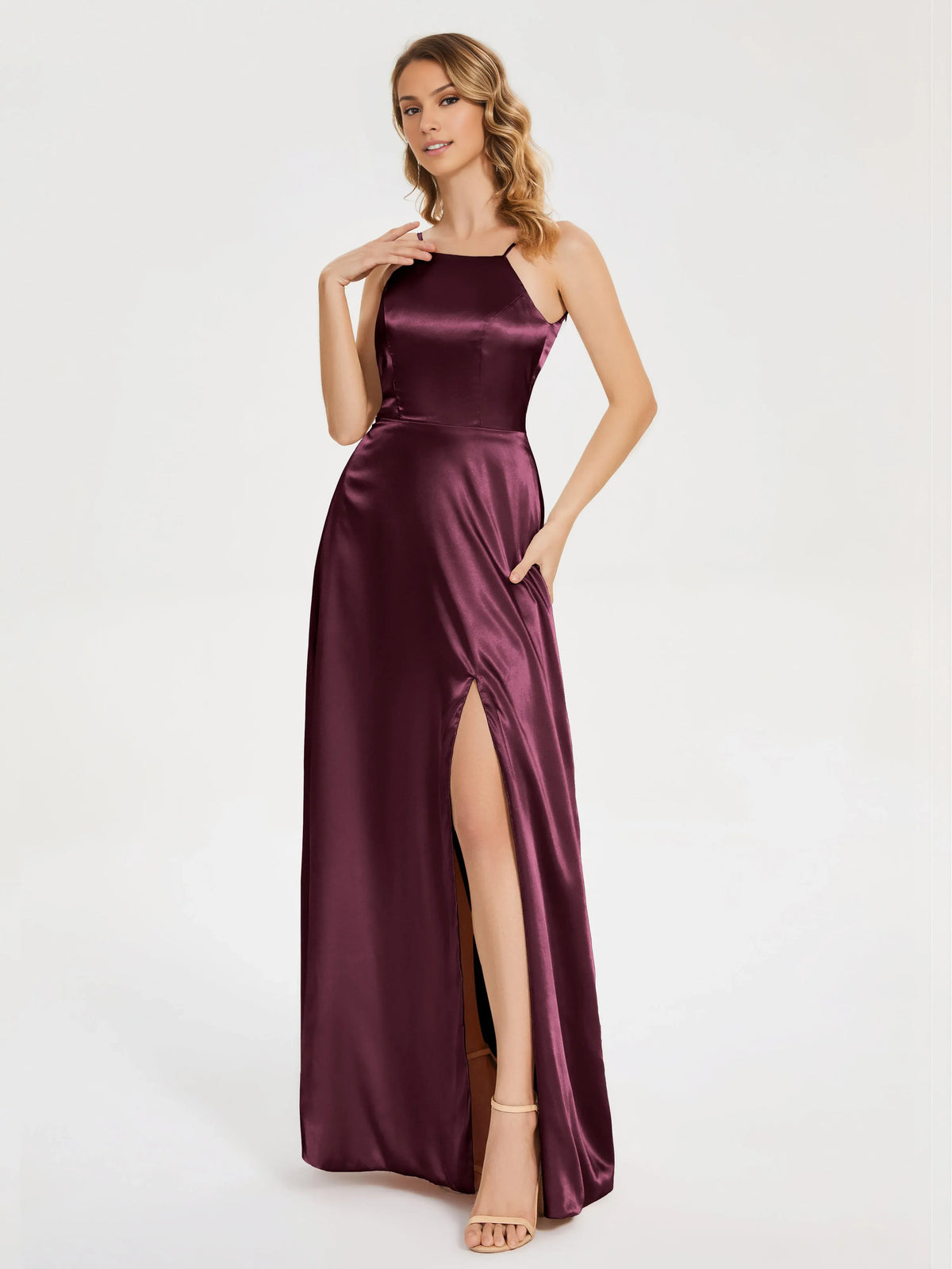 Beautiful Timeless Chic Elegant Black Satin A-Line High Neck Sleeveless Prom Dress