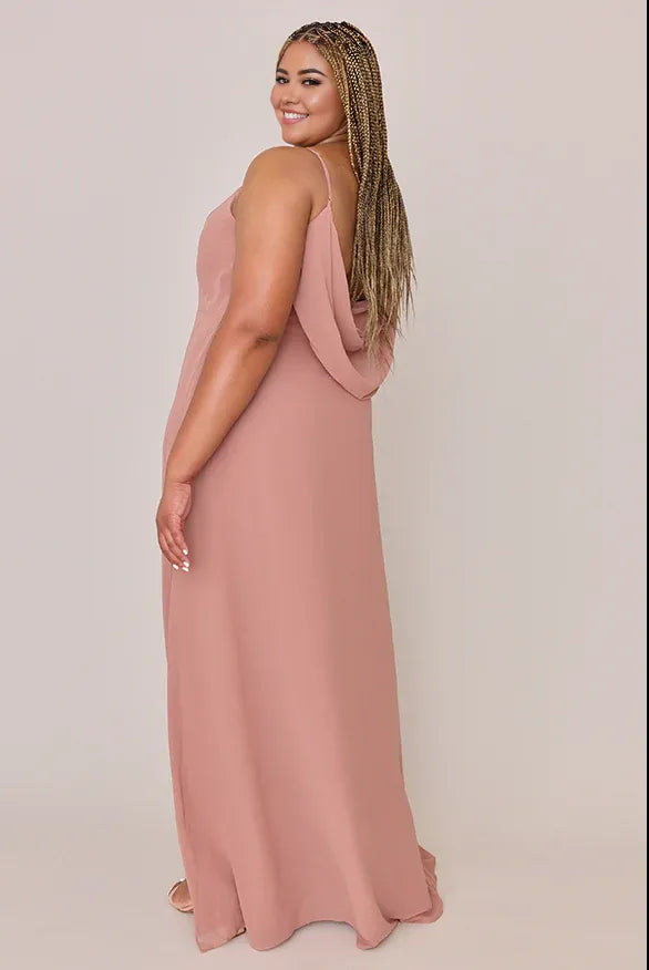 Timeless Special Occasion Elegant Blush Pink Chiffon A-Line Cowl Sleeveless Bridesmaid Dress