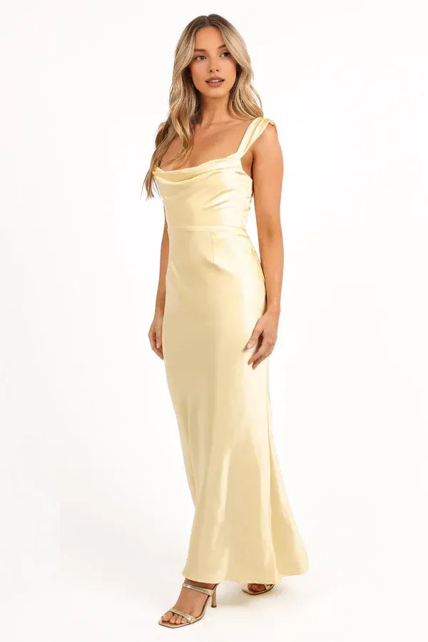 Timeless Special Occasion Sophisticated Elegant Red Satin Sheath Cowl Sleeveless Prom Dress