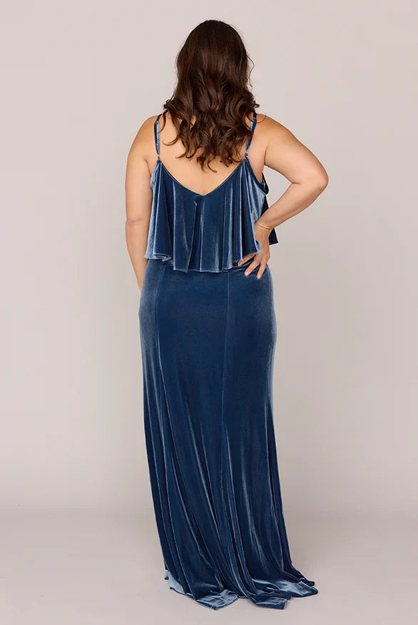 Refined Beautiful Timeless Elegant Navy Blue Velvet Sheath Sleeveless Floor-Length Prom Dress