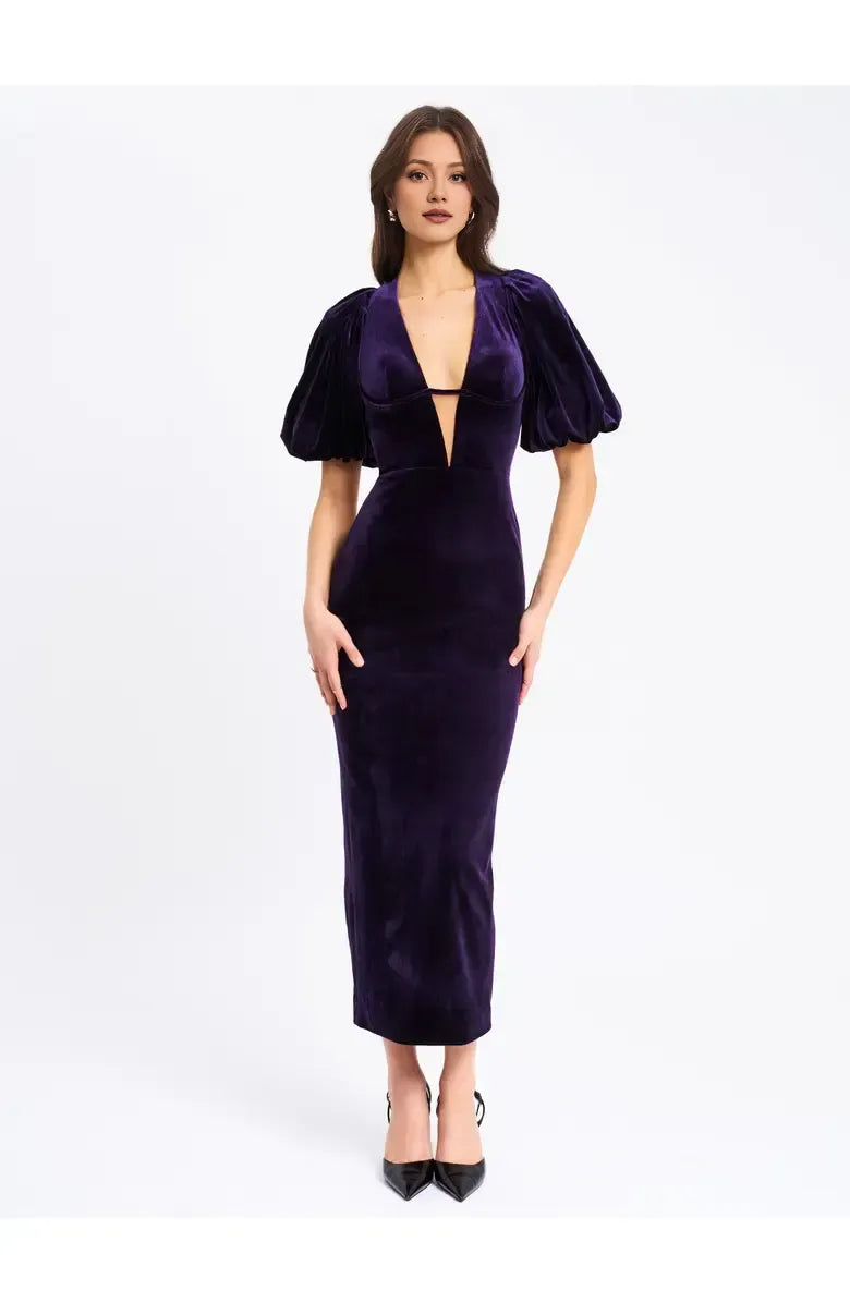 Beautiful Timeless Special Occasion Sophisticated Graceful Elegant Purple Velvet Sheath Prom Dress