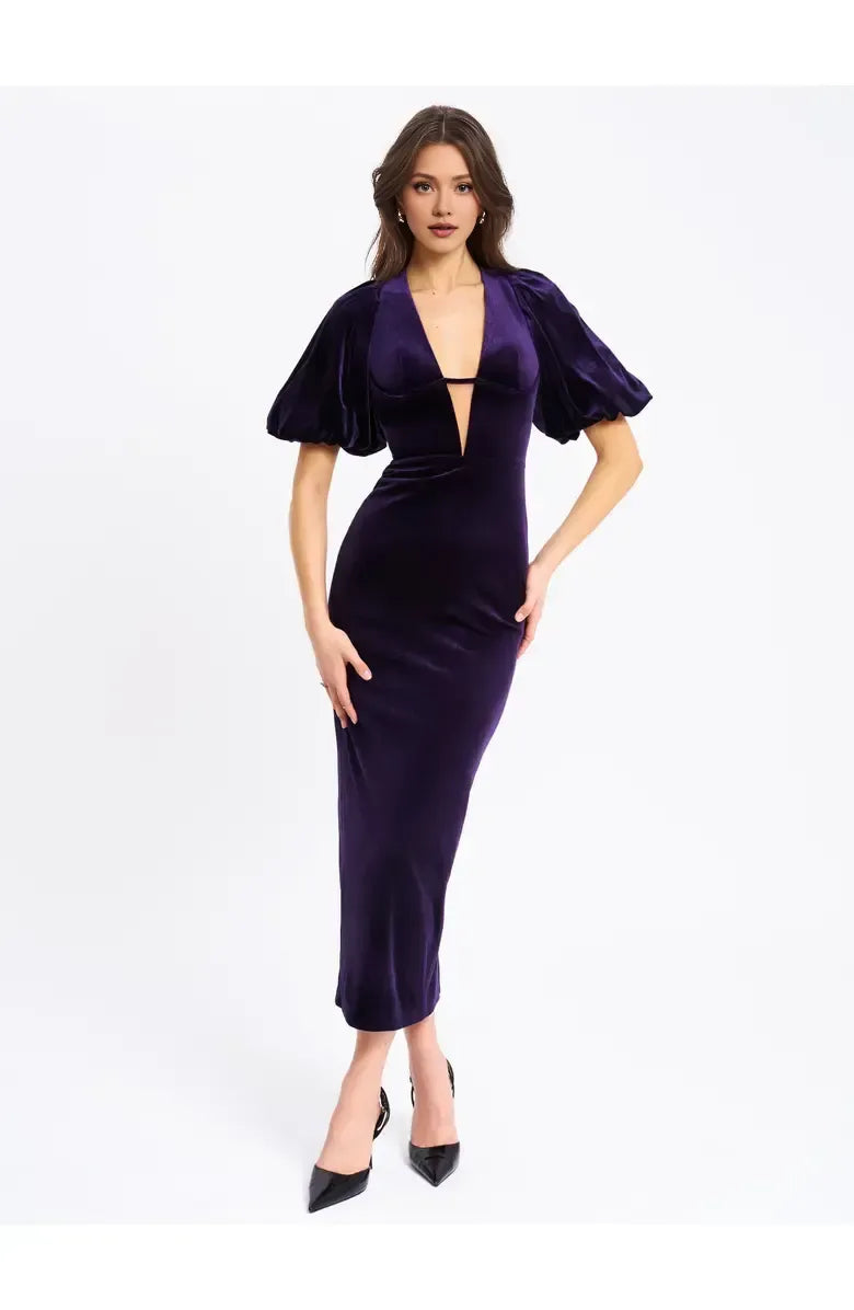Beautiful Timeless Special Occasion Sophisticated Graceful Elegant Purple Velvet Sheath Prom Dress