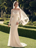 Casual Wedding Dresses Mermaid / Trumpet Off Shoulder Long Sleeve Sweep / Brush Train Chantilly Bridal Gowns