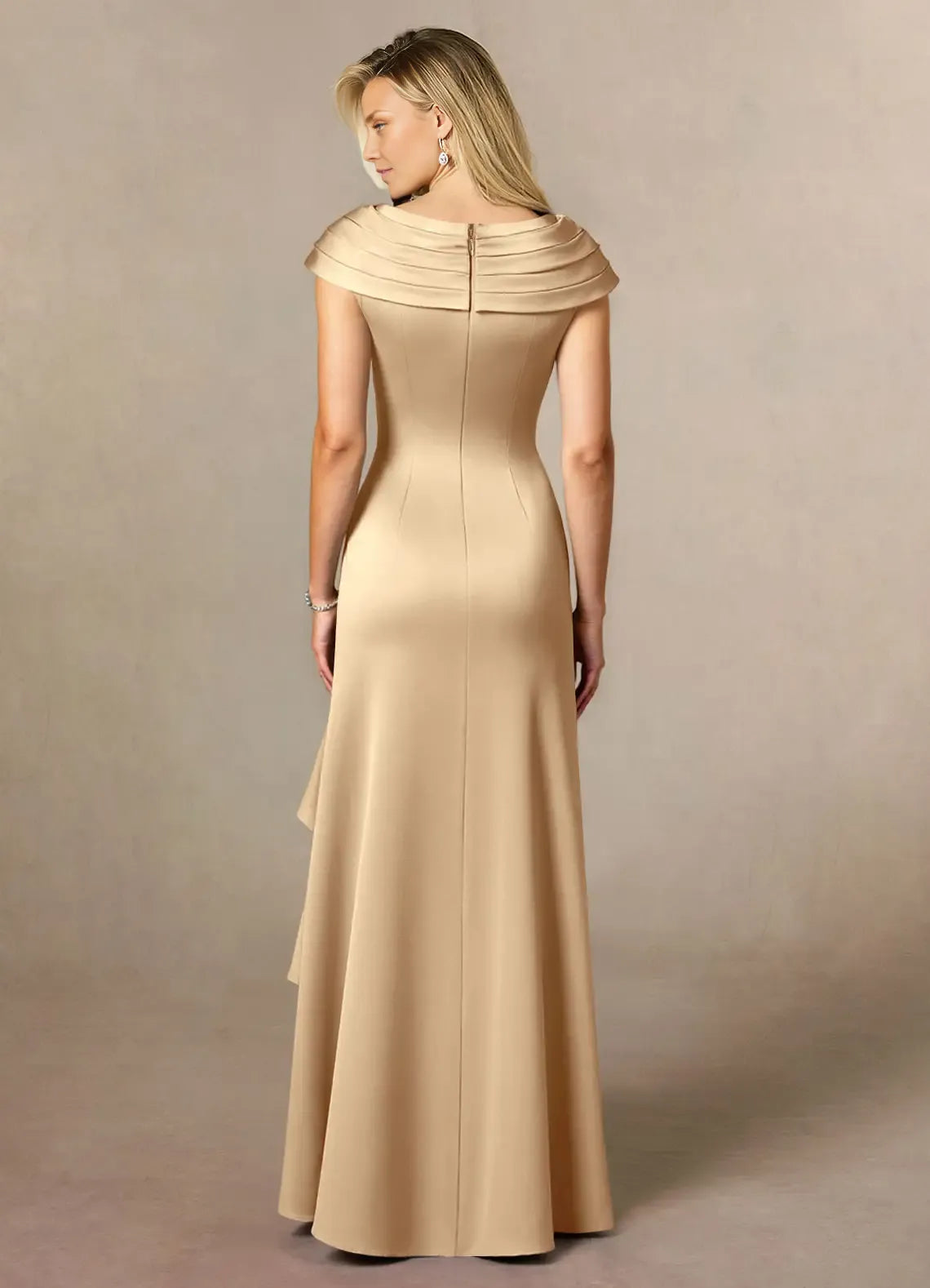 Special Occasion Elegant Champagne Satin A-Line Pleated Mother of the Bride Dress