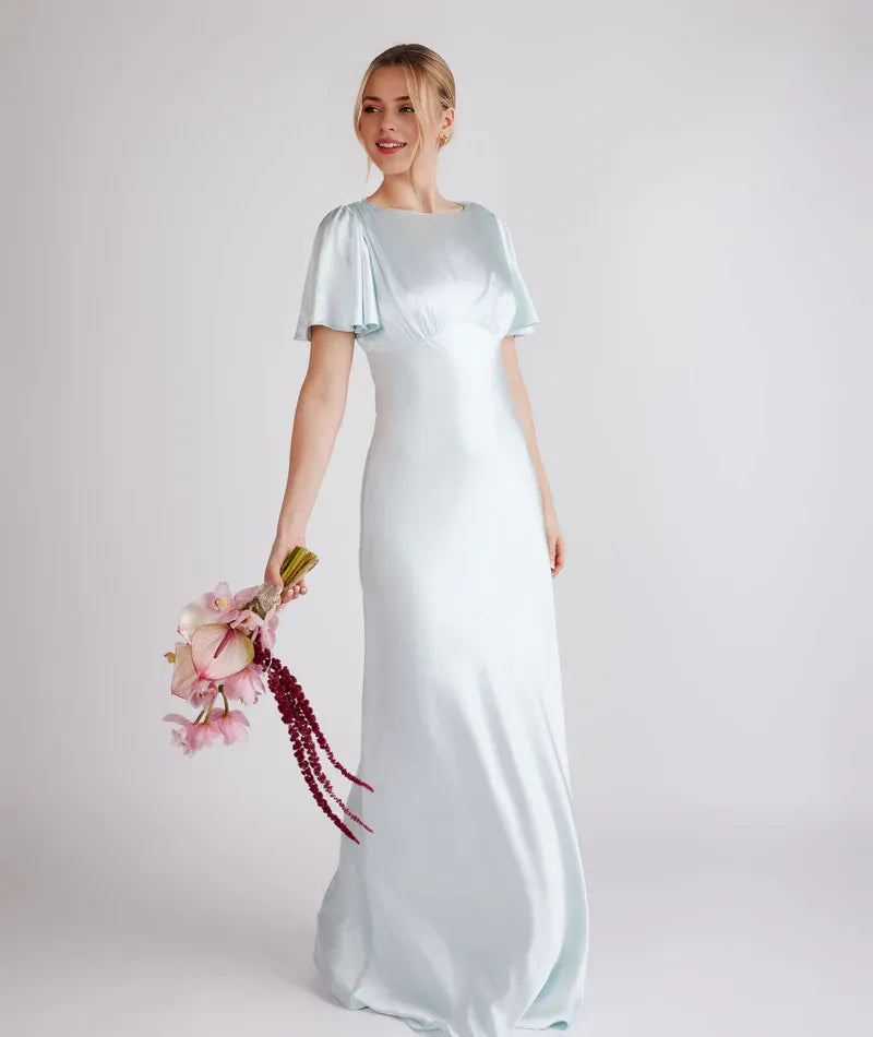 Graceful Stylish Refined Beautiful Timeless Special Occasion Elegant Champagne Satin Bridesmaid Dress