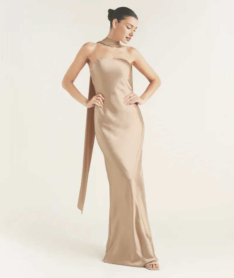 Graceful Stylish Refined Beautiful Timeless Chic Elegant Satin Strapless Sleeveless Bridesmaid Dress