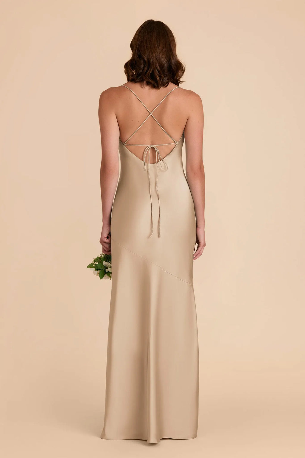 Champagne Cowl Neck Prom Dress Spaghetti Strap Gown with Side Slit for Timeless Elegance