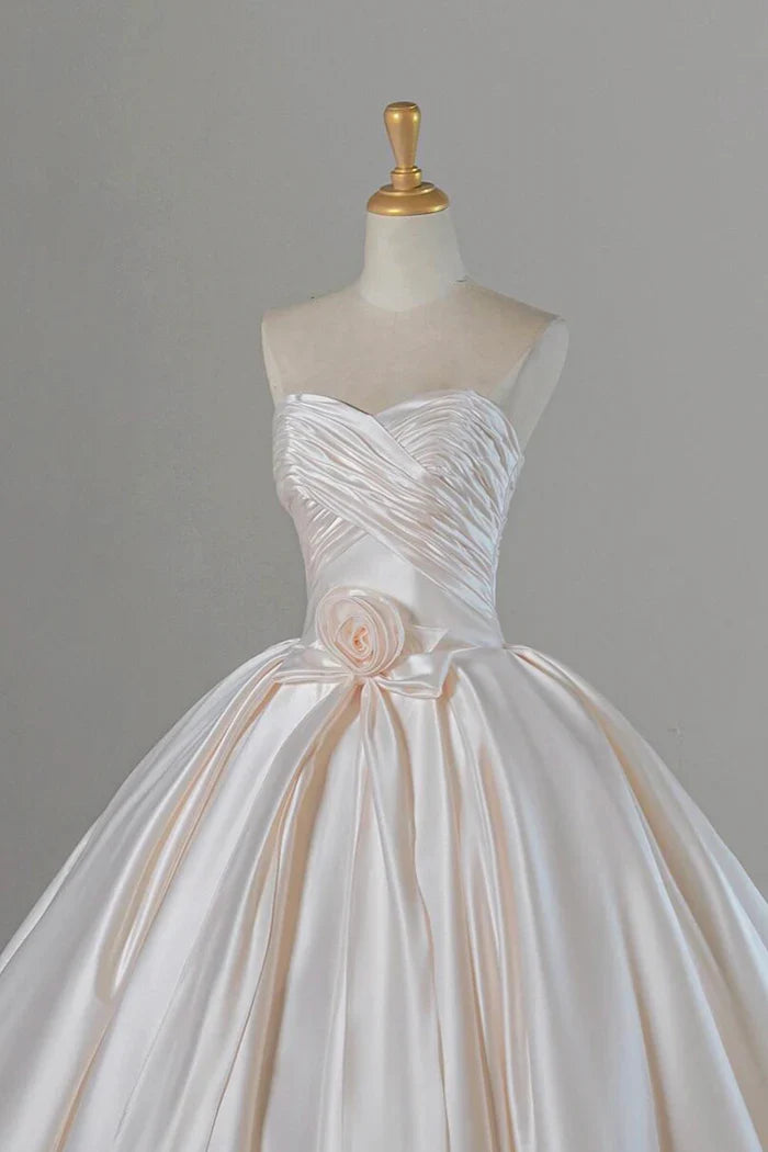 Champagne Long Prom Dress A-Line Strapless Evening Party Dress