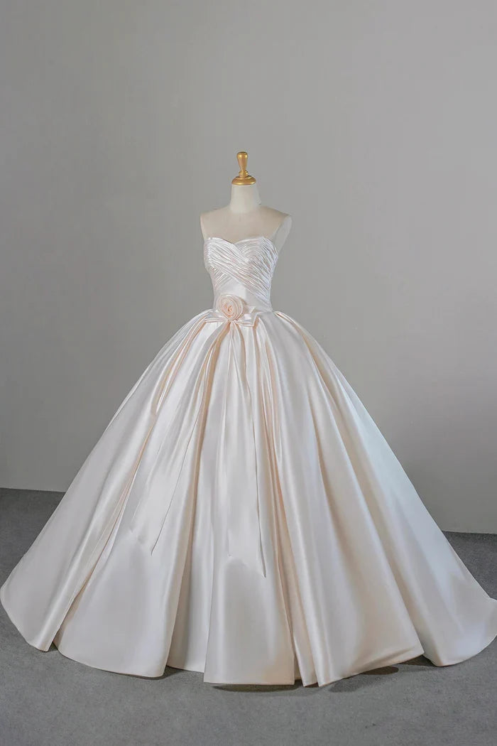 Champagne Long Prom Dress A-Line Strapless Evening Party Dress
